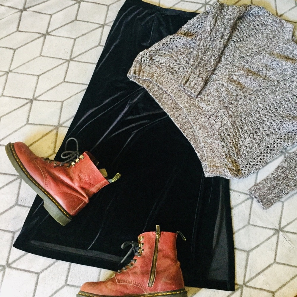 90’s Style Grunge Slinky Black Velvet Maxi Skirt